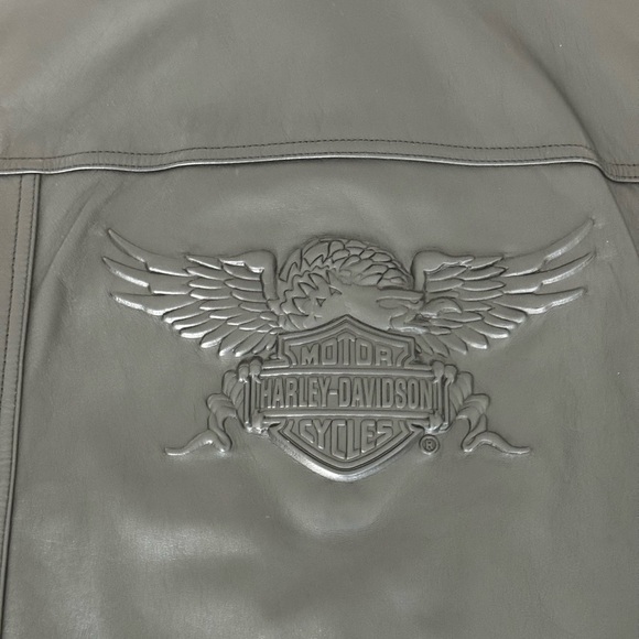 Harley-Davidson Black Leather Button Down Real Leather Embossed Tank M Grunge - Picture 7 of 9